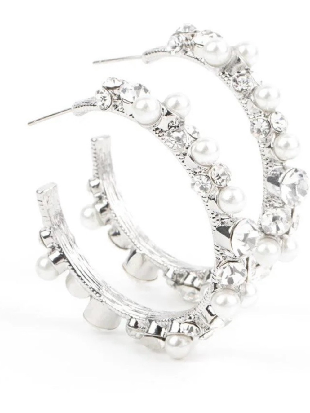 Silver Pearl & Crystal Hoop Earrings - Women Jewelry
